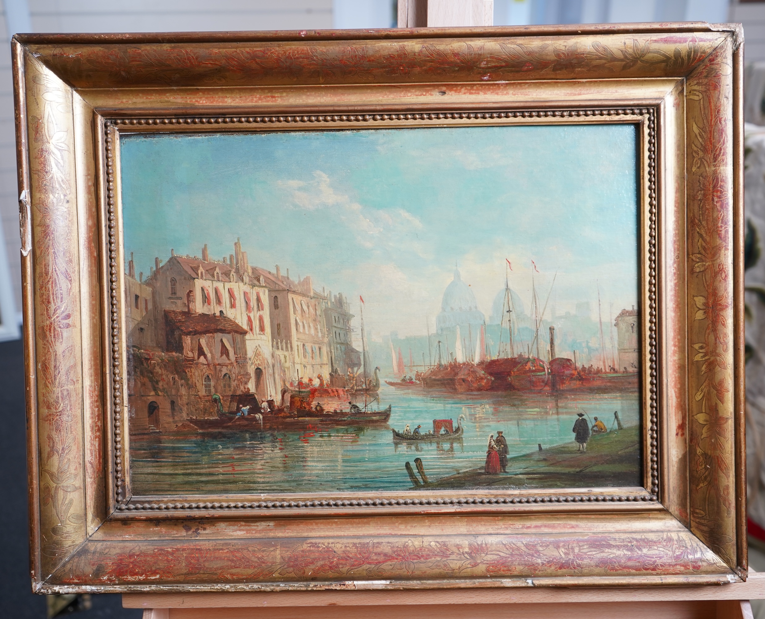 Attributed to Alexandre Defaux, French 1826-1900, Venetian canal with gondolas